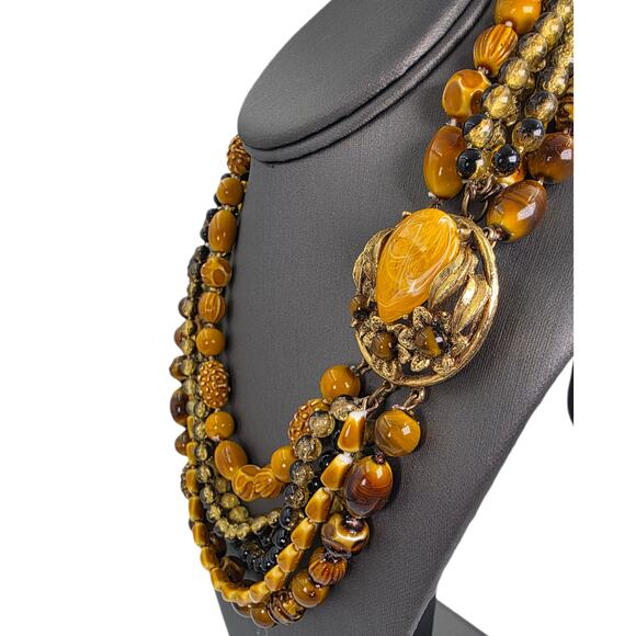 Vintage Selro Selini 6 Strand Beaded Statement Necklace With Fancy Clasp - Picture 2 of 6